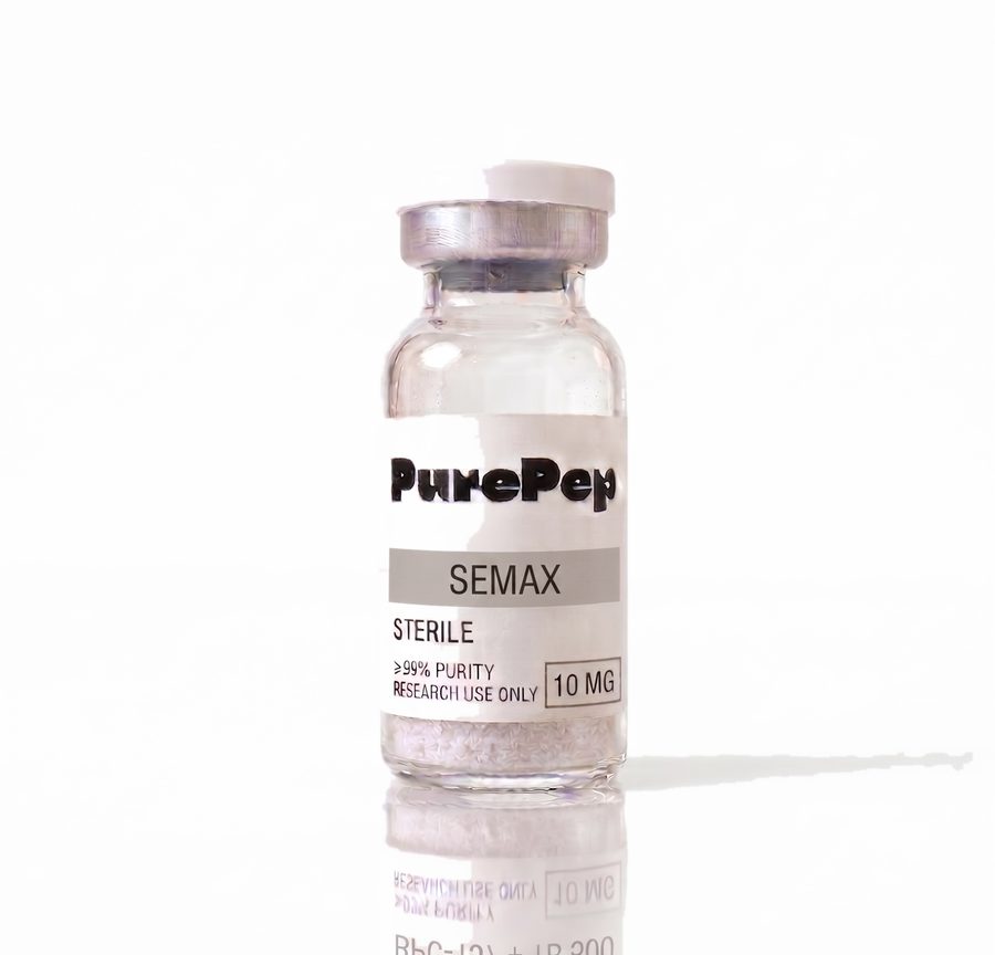 Flacon Semax 10mg PurePep Labs, étiquette verte, pureté HPLC ≥99%